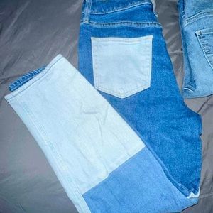 Hollister patchwork high rise mom jeans.